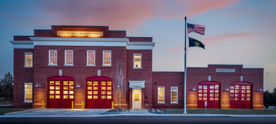 Bend fire station at dusk